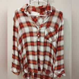 id:23 Casual Plaid Button-Down Shirt in Red and White